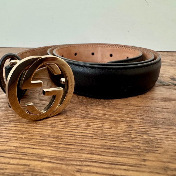 Gucci Interlocking G Buckle Belt Black Leather Gold 90 36 370717 - Picture 8 of 10